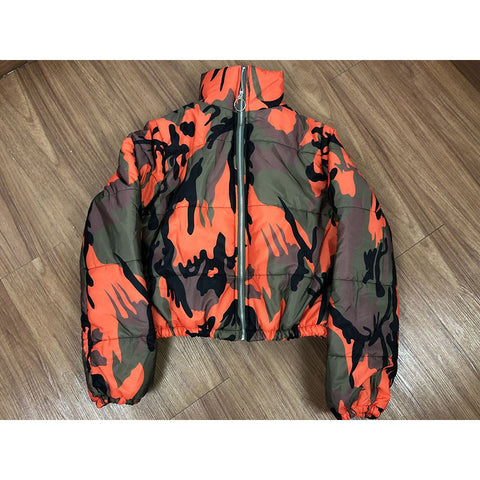 2020 Winter Women Short Parkas High Collar Full Sleeve Zipper Camouflage Print Coat High Street Outer Night Club Jacket Tops