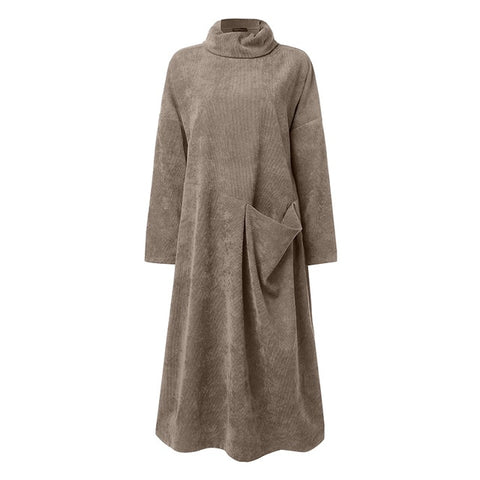 Fashion Turtleneck Hoodies Dress Women's Autumn Sundress ZANZEA Casual Sweatshirts Pullovers Female Pacthwork Robe Plus Size 5XL