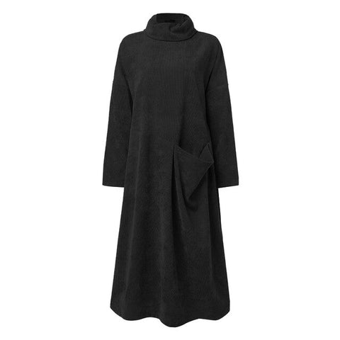 Fashion Turtleneck Hoodies Dress Women's Autumn Sundress ZANZEA Casual Sweatshirts Pullovers Female Pacthwork Robe Plus Size 5XL
