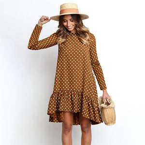 Spring Fashion Polka Dot Dress Women Long Sleeve Ruffle Ladies Casual Dresses 2020 Yellow Losse Dress For Women Clothes Blue