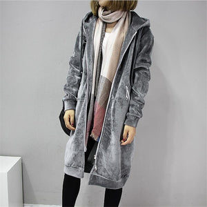 2018 Autumn New Women Thick Warm Hooded Basic Coats jacket Casual Lady Winter Long Fashion Black Winter Fleece Jacket A3386