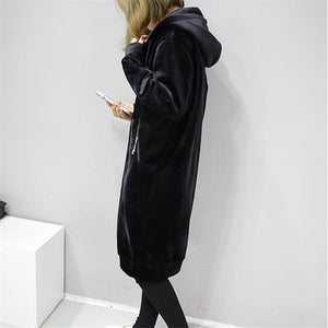 2018 Autumn New Women Thick Warm Hooded Basic Coats jacket Casual Lady Winter Long Fashion Black Winter Fleece Jacket A3386