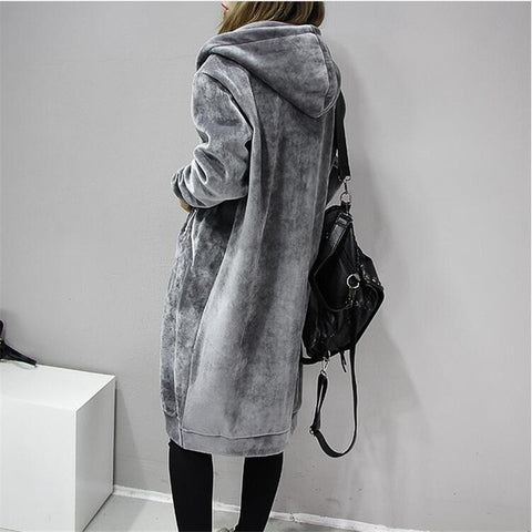 2018 Autumn New Women Thick Warm Hooded Basic Coats jacket Casual Lady Winter Long Fashion Black Winter Fleece Jacket A3386