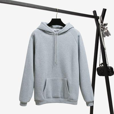 2018 Fashion Solid Color Autumn And Winter Plus Velvet Loose Women's Sweatshirt Hooded Collar Long Sleeve Casual Sky Blue Hoodie