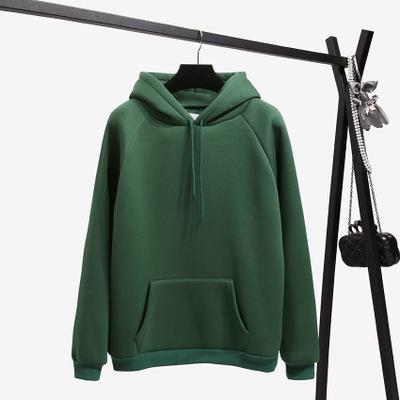 2018 Fashion Solid Color Autumn And Winter Plus Velvet Loose Women's Sweatshirt Hooded Collar Long Sleeve Casual Sky Blue Hoodie