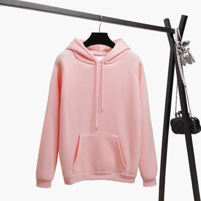 2018 Fashion Solid Color Autumn And Winter Plus Velvet Loose Women's Sweatshirt Hooded Collar Long Sleeve Casual Sky Blue Hoodie