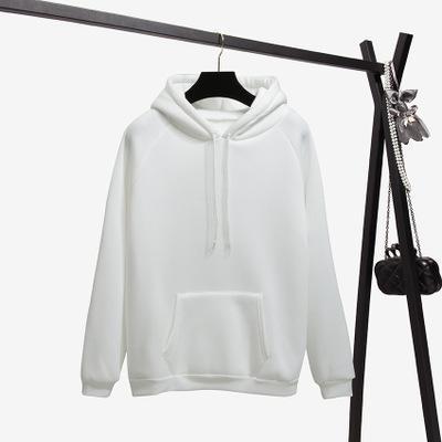 2018 Fashion Solid Color Autumn And Winter Plus Velvet Loose Women's Sweatshirt Hooded Collar Long Sleeve Casual Sky Blue Hoodie