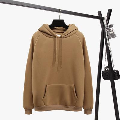 2018 Fashion Solid Color Autumn And Winter Plus Velvet Loose Women's Sweatshirt Hooded Collar Long Sleeve Casual Sky Blue Hoodie