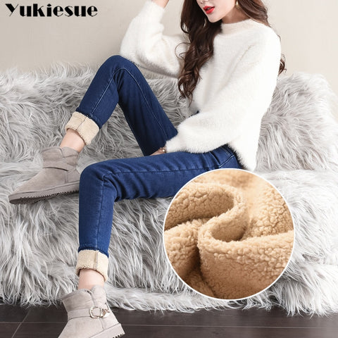 Winter Jeans Female High Waist Denim Skinny Warm Thick Jeans for women Mujer Plus Size Velvet Pants Stretch Pantalon Femme