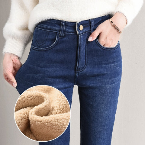 Winter Jeans Female High Waist Denim Skinny Warm Thick Jeans for women Mujer Plus Size Velvet Pants Stretch Pantalon Femme