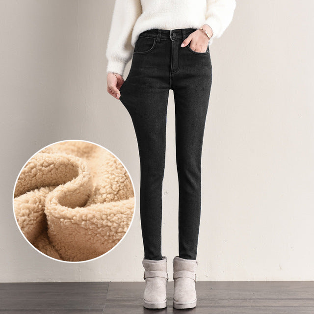Winter Jeans Female High Waist Denim Skinny Warm Thick Jeans for women Mujer Plus Size Velvet Pants Stretch Pantalon Femme