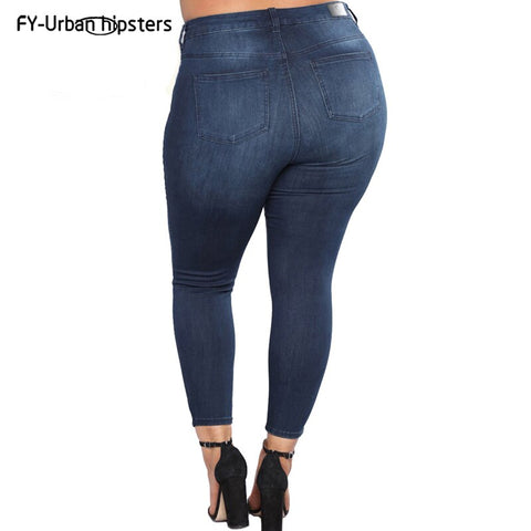 High Waist Slim Pencil Trousers blue summer hole ripped jeans women pants stretch jeans high waist women plus size jeans 2018