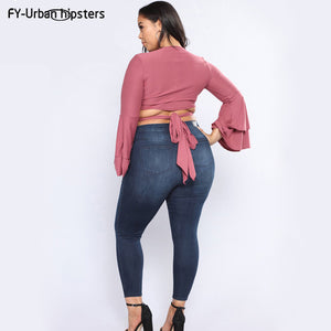 High Waist Slim Pencil Trousers blue summer hole ripped jeans women pants stretch jeans high waist women plus size jeans 2018