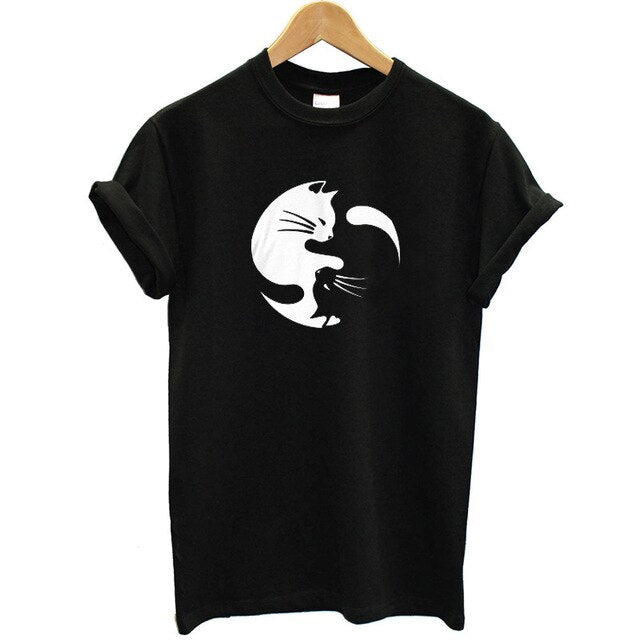 Summer Fashion Brand Women T-shirt Printing Yin Yang Cat Funny T Shirt Animal Short Sleeve Loose Fit Summer Tops Plus Size