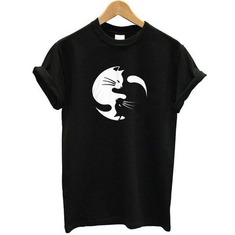 Summer Fashion Brand Women T-shirt Printing Yin Yang Cat Funny T Shirt Animal Short Sleeve Loose Fit Summer Tops Plus Size