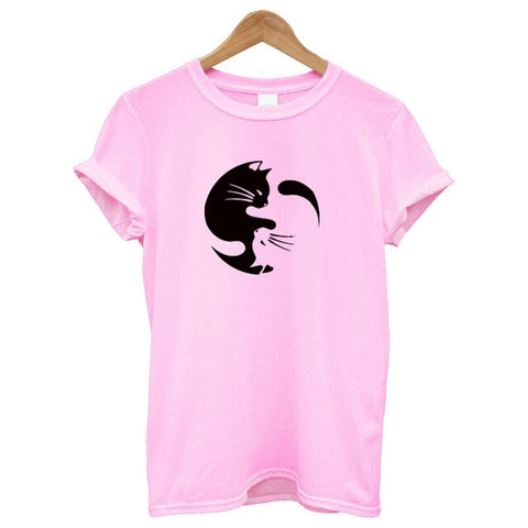 Summer Fashion Brand Women T-shirt Printing Yin Yang Cat Funny T Shirt Animal Short Sleeve Loose Fit Summer Tops Plus Size