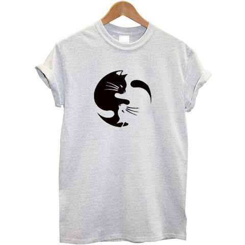 Summer Fashion Brand Women T-shirt Printing Yin Yang Cat Funny T Shirt Animal Short Sleeve Loose Fit Summer Tops Plus Size