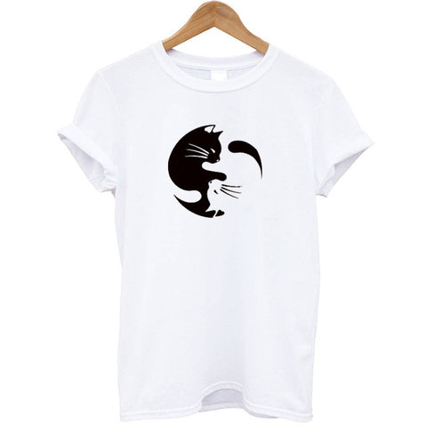 Summer Fashion Brand Women T-shirt Printing Yin Yang Cat Funny T Shirt Animal Short Sleeve Loose Fit Summer Tops Plus Size