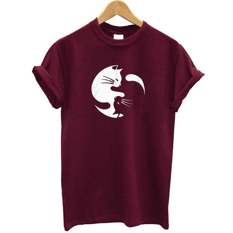 Summer Fashion Brand Women T-shirt Printing Yin Yang Cat Funny T Shirt Animal Short Sleeve Loose Fit Summer Tops Plus Size