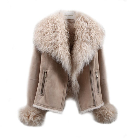 2018 Winter Jacket Women Real Double-faced Fur Coat Natural Sheep Fur Parka Vintage Fashion Biker Streetwear Jacket