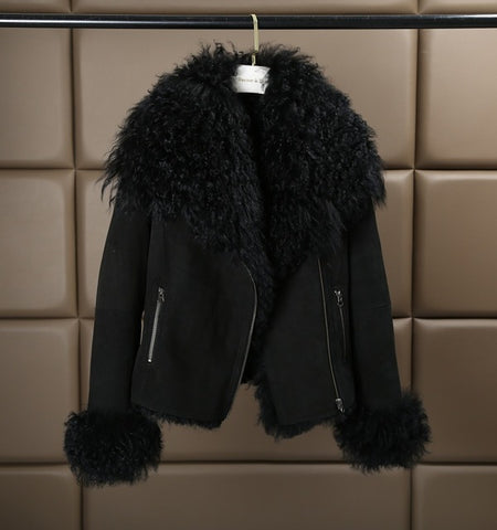 2018 Winter Jacket Women Real Double-faced Fur Coat Natural Sheep Fur Parka Vintage Fashion Biker Streetwear Jacket