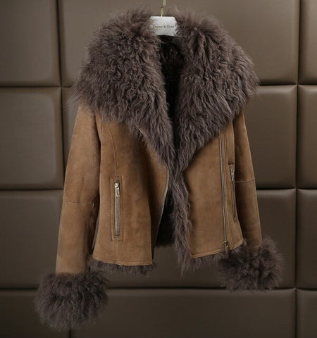 2018 Winter Jacket Women Real Double-faced Fur Coat Natural Sheep Fur Parka Vintage Fashion Biker Streetwear Jacket