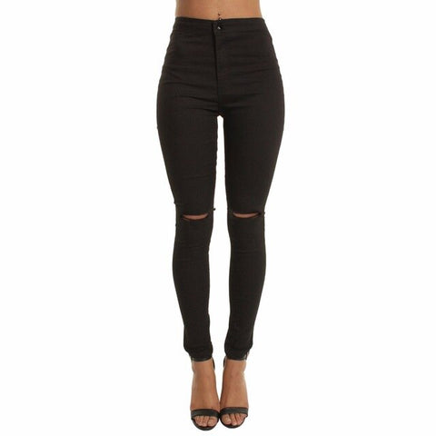 2019 Autumn White Hole Skinny Ripped Jeans Women Jeggings Cool Denim High Waist Pants Capris Female Skinny Black Casual Jeans