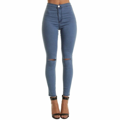 2019 Autumn White Hole Skinny Ripped Jeans Women Jeggings Cool Denim High Waist Pants Capris Female Skinny Black Casual Jeans