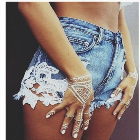 European And American Short En Jeans Women Summer High Waist Ripped Jean Shorts For Women Sexy Lace Stitching Denim Shorts