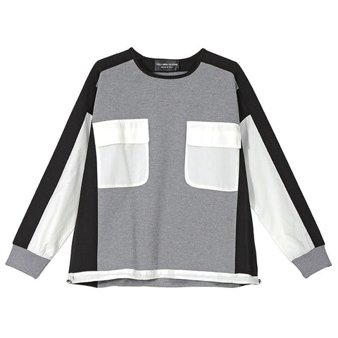 2019 Women Cotton Loose Gray Jumper Pullovers Sweatshirt With Pockets Patchwork Design Oversized Unique Casual Sweatshirts 7143
