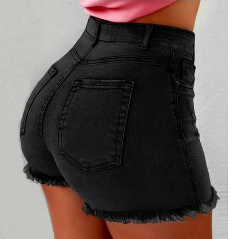 Women High Waist Denim Shorts Ripped Hole Bodycon Short Feminino Summer Shorts Jeans With Tassel Plus size summer streetwear