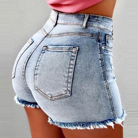 Women High Waist Denim Shorts Ripped Hole Bodycon Short Feminino Summer Shorts Jeans With Tassel Plus size summer streetwear