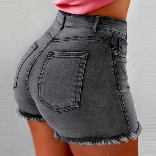 Women High Waist Denim Shorts Ripped Hole Bodycon Short Feminino Summer Shorts Jeans With Tassel Plus size summer streetwear