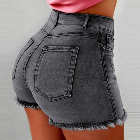 Women High Waist Denim Shorts Ripped Hole Bodycon Short Feminino Summer Shorts Jeans With Tassel Plus size summer streetwear