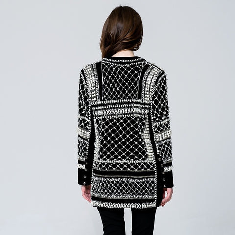 2019 Latest Runway New Fashion Top Quality Womens Pearls Handmade Beads Novelty Long Sleeve Jacket Luxury Black Outerwear Coats